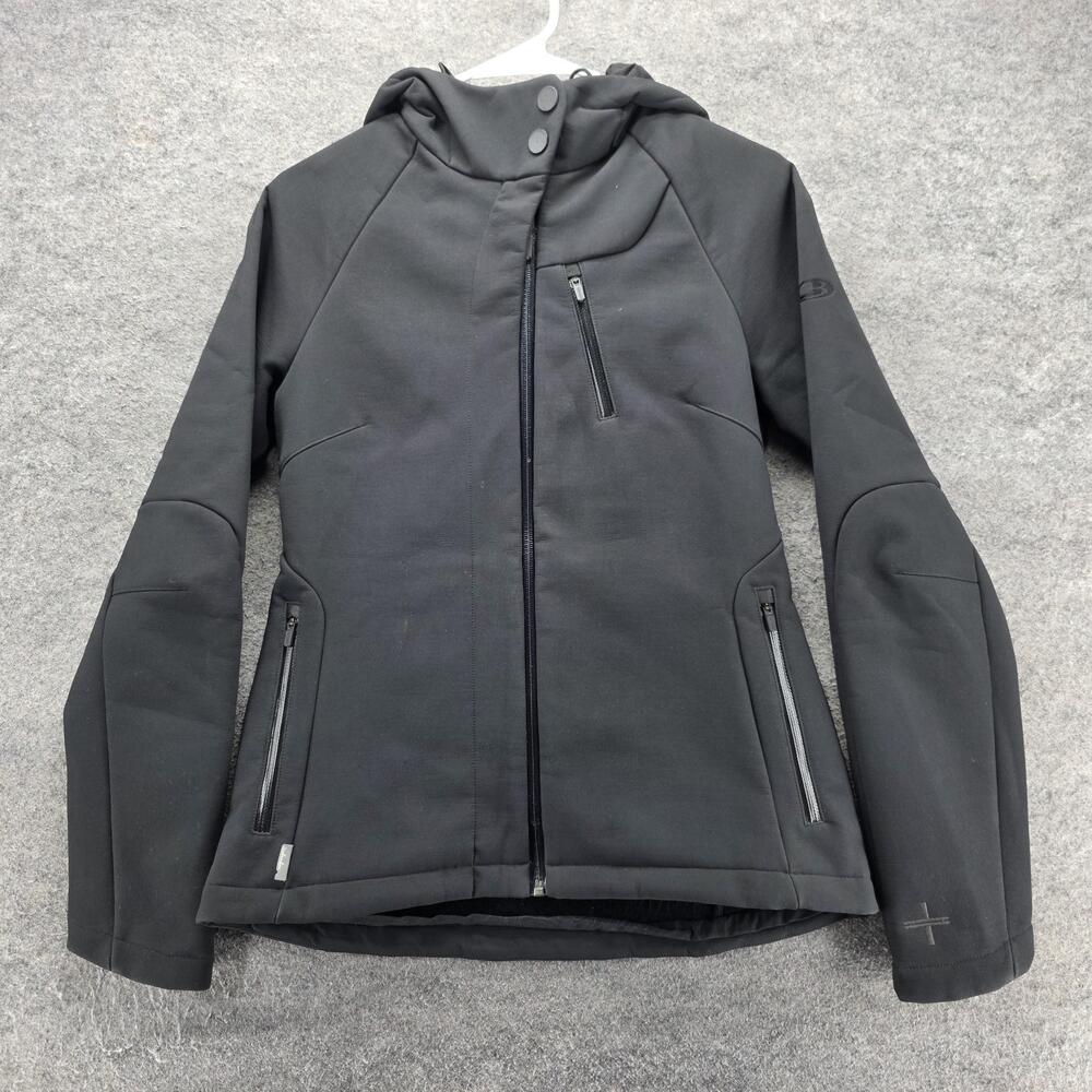 Icebreaker Jacket Womens S Black Softshell Hooded Lined Full Zip Pockets